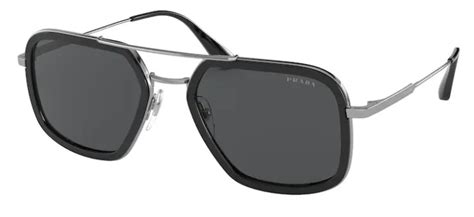 Prada PR 57XS M4Y5S0 Black Metal Square Sunglasses Grey 